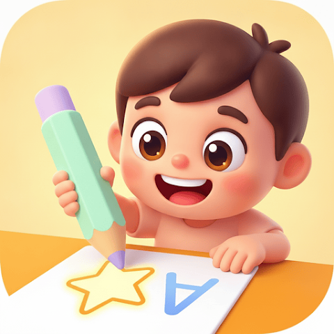 Kids Kala app icon — a toddler drawing a star with a crayon